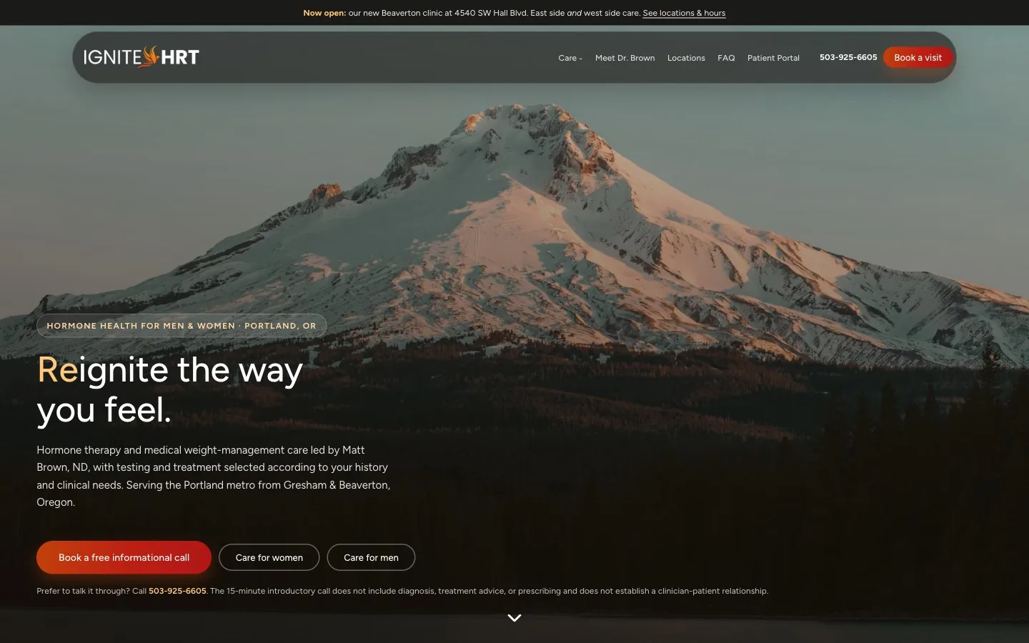 The Ignite HRT website, with clinic services and online booking